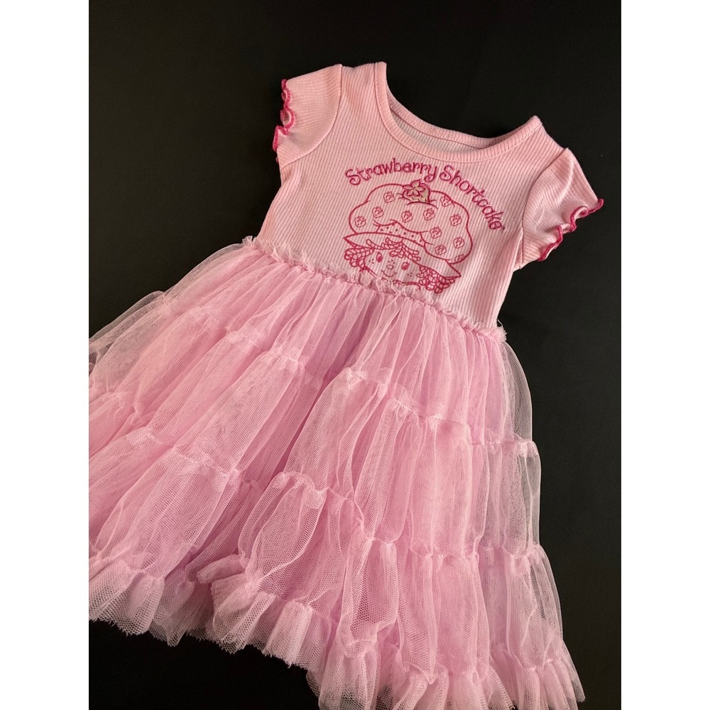 Strawberry Shortcake Pink Tutu Dress Ribbed Tiered Mesh Skirt Girls‎ 2T NWOT